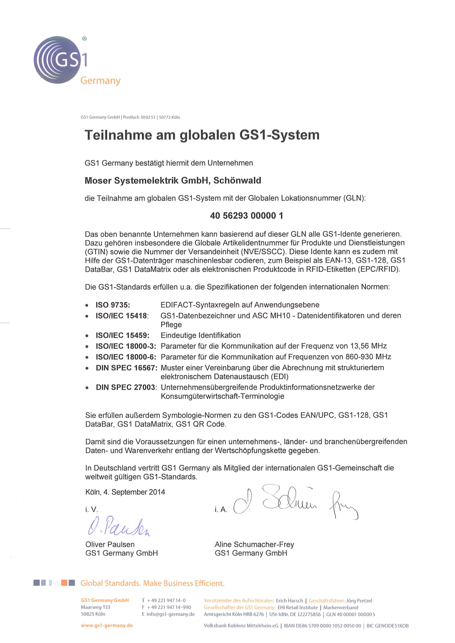Certificate GS1 Germany