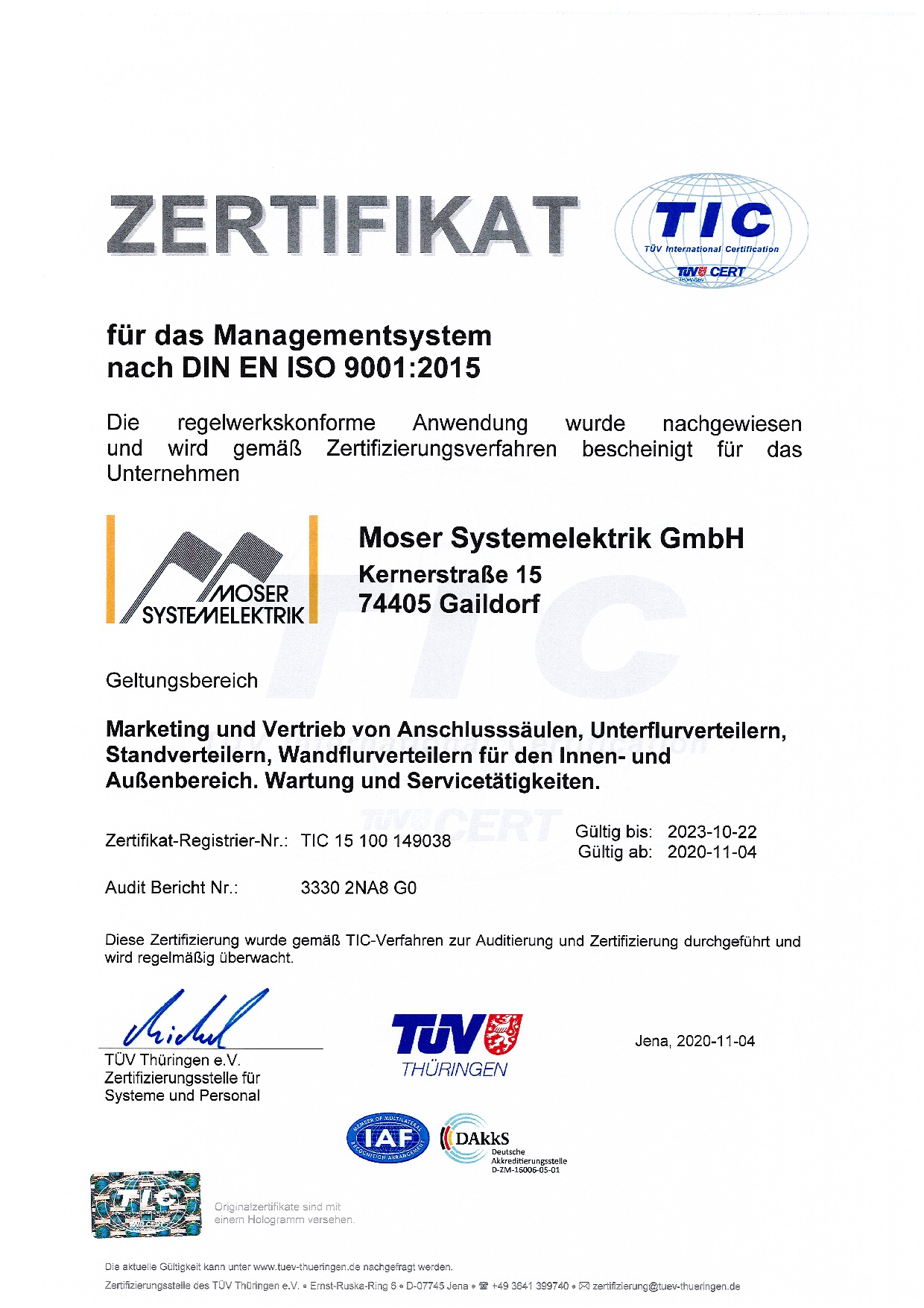 Zertifikat DIN EN ISO 9001 2015 DE